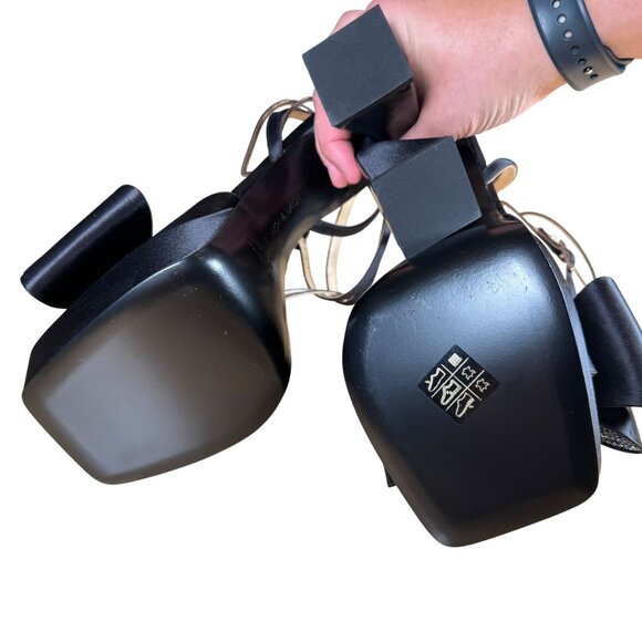 Mach & Mach Black Satin Le Cadeau Square Toe Crystal Bow Platform Sandals EU 39 - Picture 9 of 11